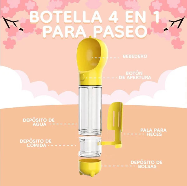 BOTELLA PORTATIL PARA MASCOTAS 4 EN 1